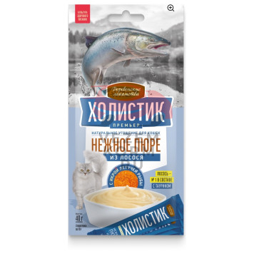 Лакомство для кошек Деревенские лакомства Холистик Премьер Нежное пюре из лосося с икрой летучей рыбы-0